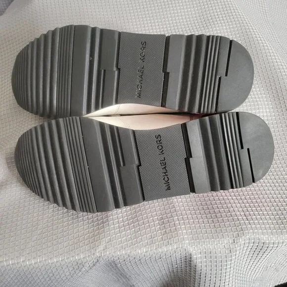 Michael Kors Womens Size 7M Sneakers Allie Perforated Leather Lace-up Gray Red - Picture 6 of 12